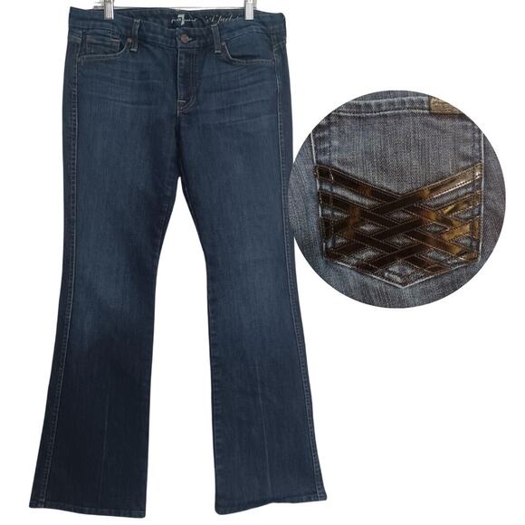 7 for all Mankind DOJO Jeans Size 29 Mercer Lattice Pockets Dark Wash Flare EUC - Picture 1 of 12